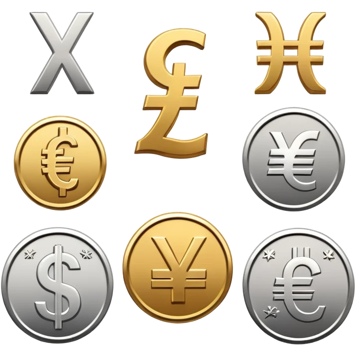 currency exchange with dollar, euro, pound, and yen symbols emoji