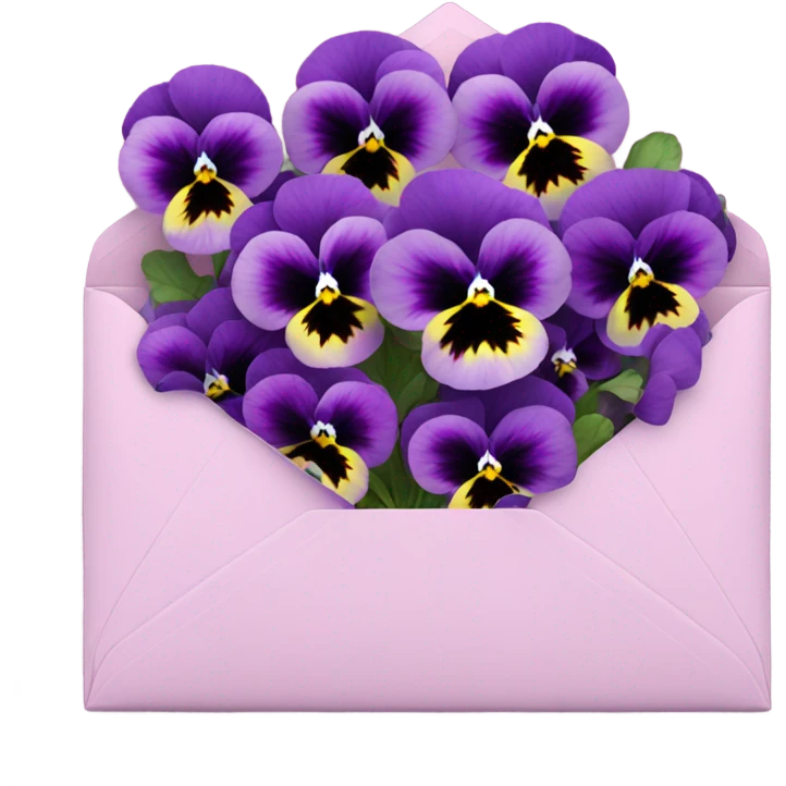 Deep aesthetic violet colour pansies placed in pink a aesthetic envelope  emoji