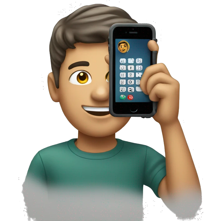 a telephone ios held by a young man emoji