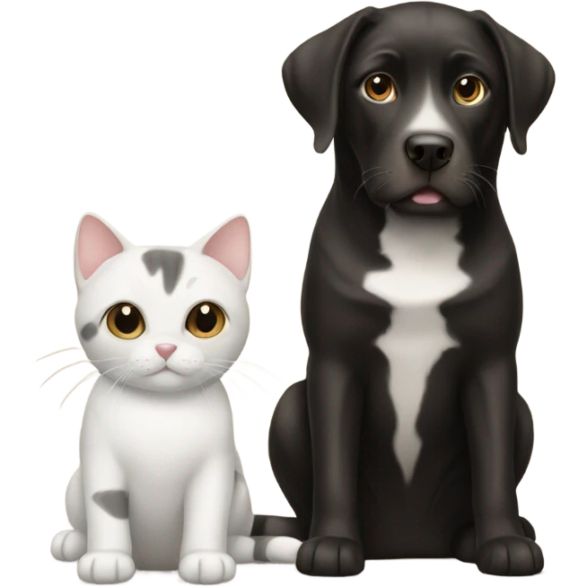 black and white cat with brown Labrador dog  emoji