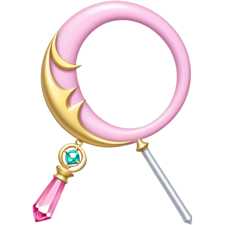 Sailor Moon's Crescent Moon Stick, a pink wand with a gold crescent moon on top and a circular silver gem in the center emoji