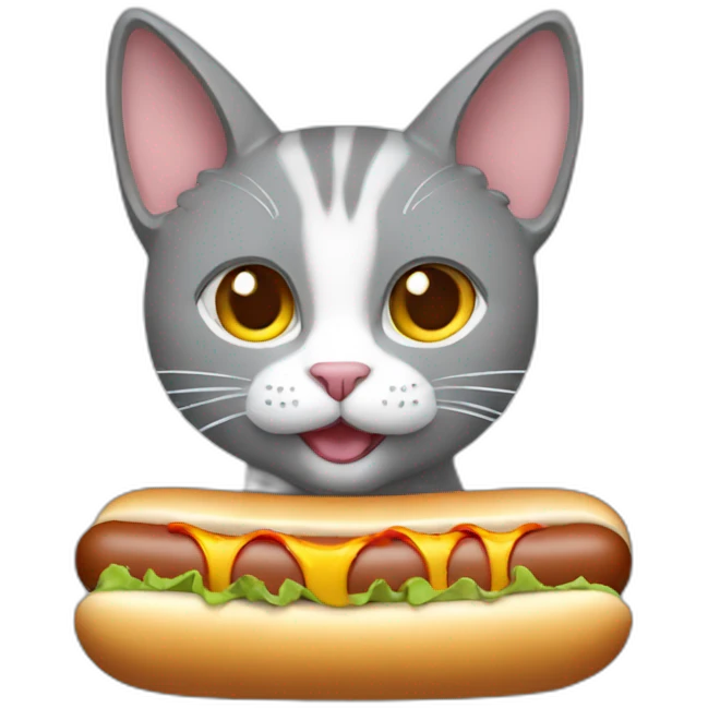 Grey cat eating hot-dog emoji