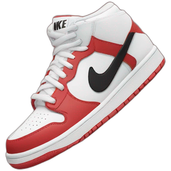 Chaussure Nike rouge et blanche avec le logo en noir emoji