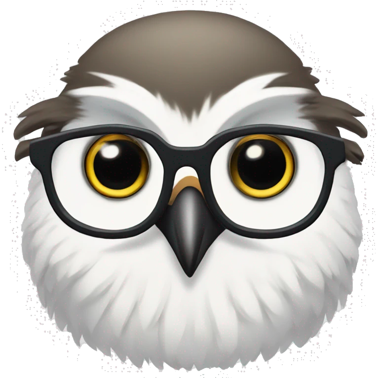 please generate an emoji of an Arctic owl nerd with very big glasses and looking innocent emoji