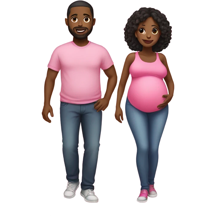 Pregnant black couple wearing pink emoji