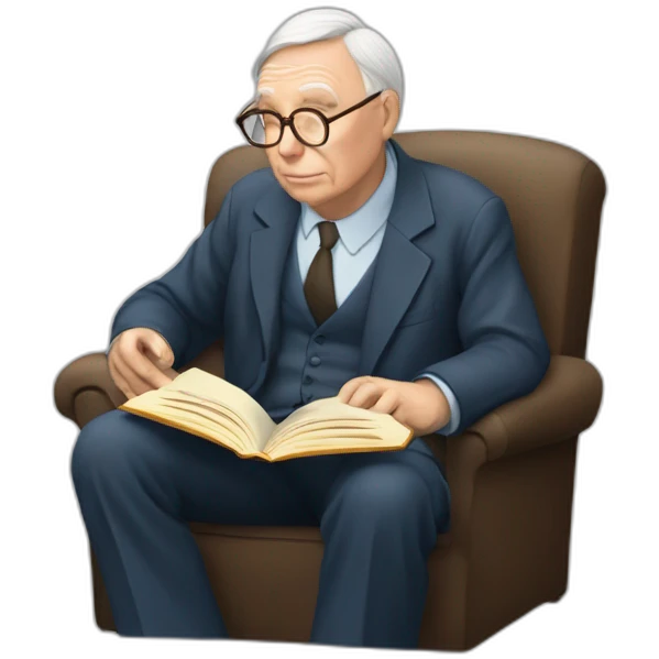 old charlie munger reading a book while thinking emoji