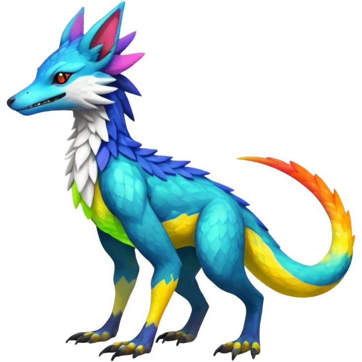 Colorful Fruity Neon Warm-colored Exotic Vernid-Sergal-Trico-Silvally-Nargacuga-fusion-hybrid-animal-creature, full body emoji