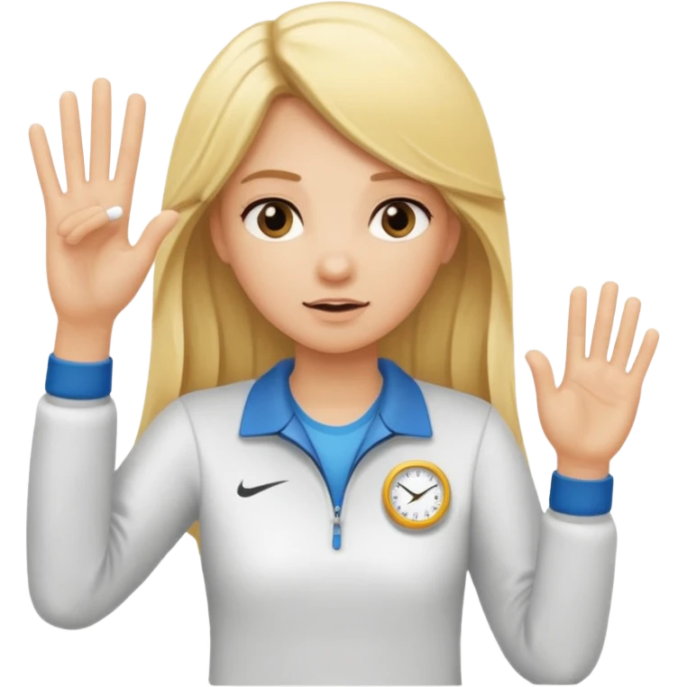 blonde cartoon girl long hair sports coach signaling time out emoji