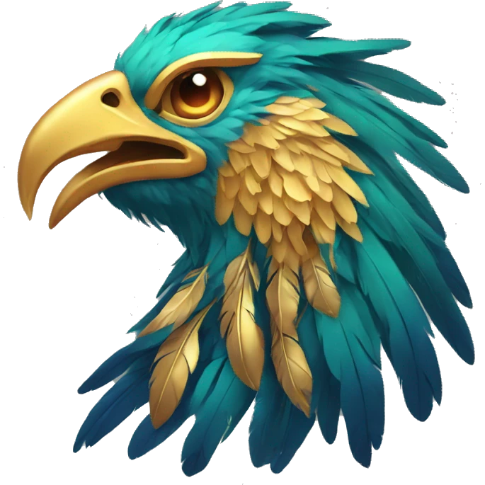 Phoenix head with golden feathers and a short beak emoji