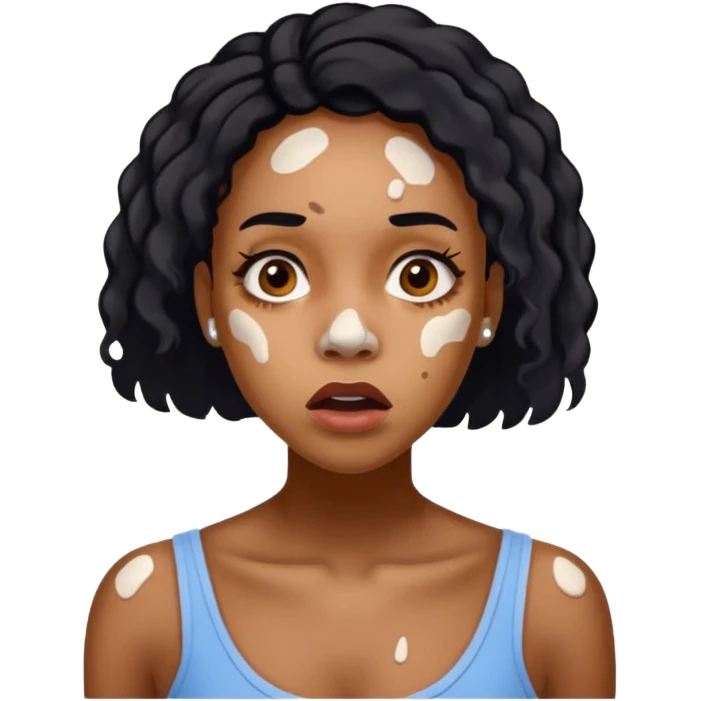 Emoji of a very shocked black female with vitiligo (alot of vitiligo patches) emoji