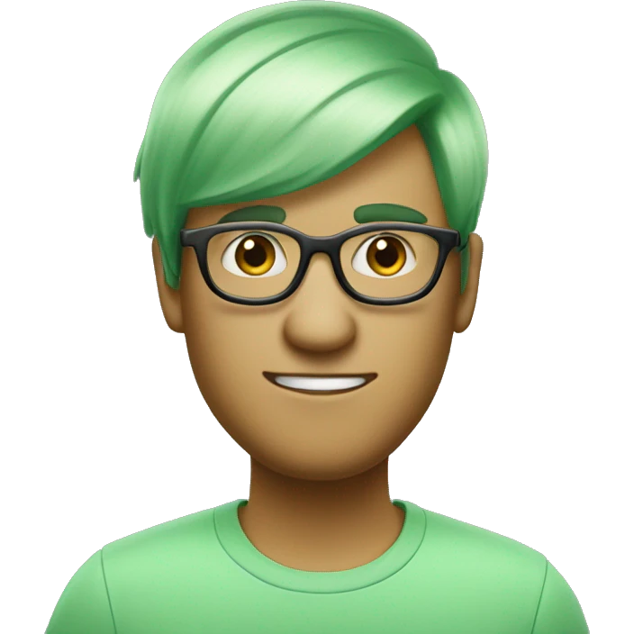 light pastel green person with green slick backed hair and glasses with a marking on his noc emoji