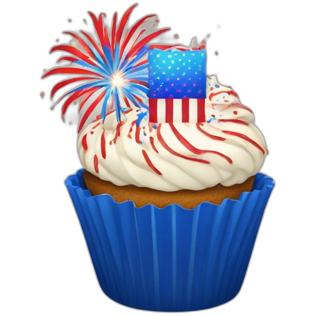 Happy Fourth of July cupcake with fireworks emoji