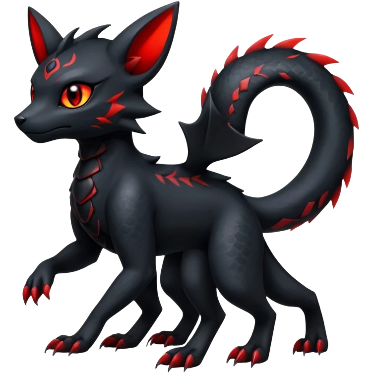Shiny Dark Cute Majestic Sophisticated Modern Gothic Gloomy Futuristic Scaly Cyber-Salandit-Umbreon-Litten-Hybrid (Full body) emoji