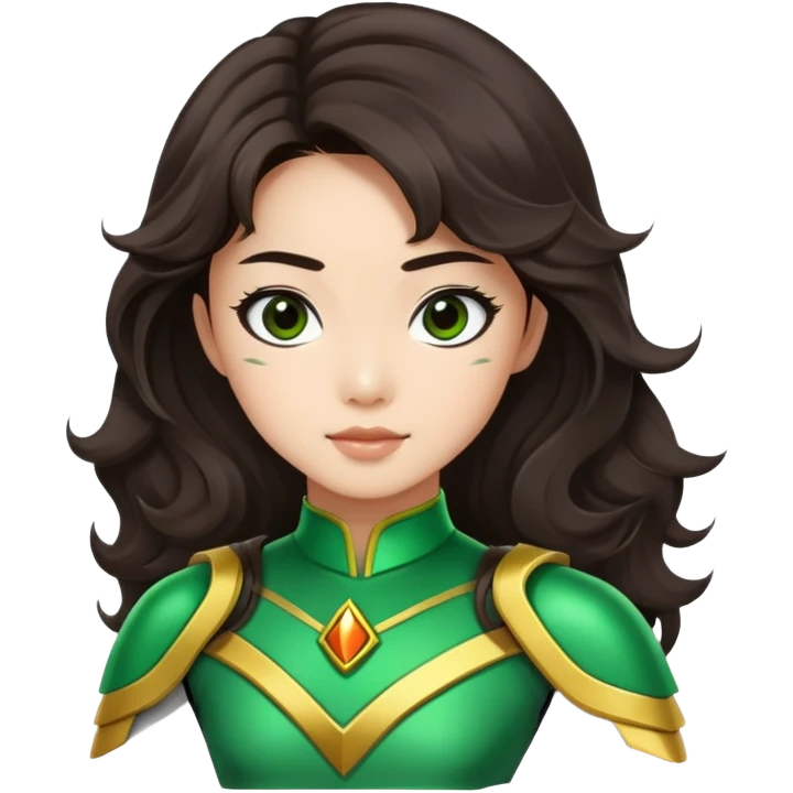 green Power Ranger Asian girl with dark brown wavy hair emoji