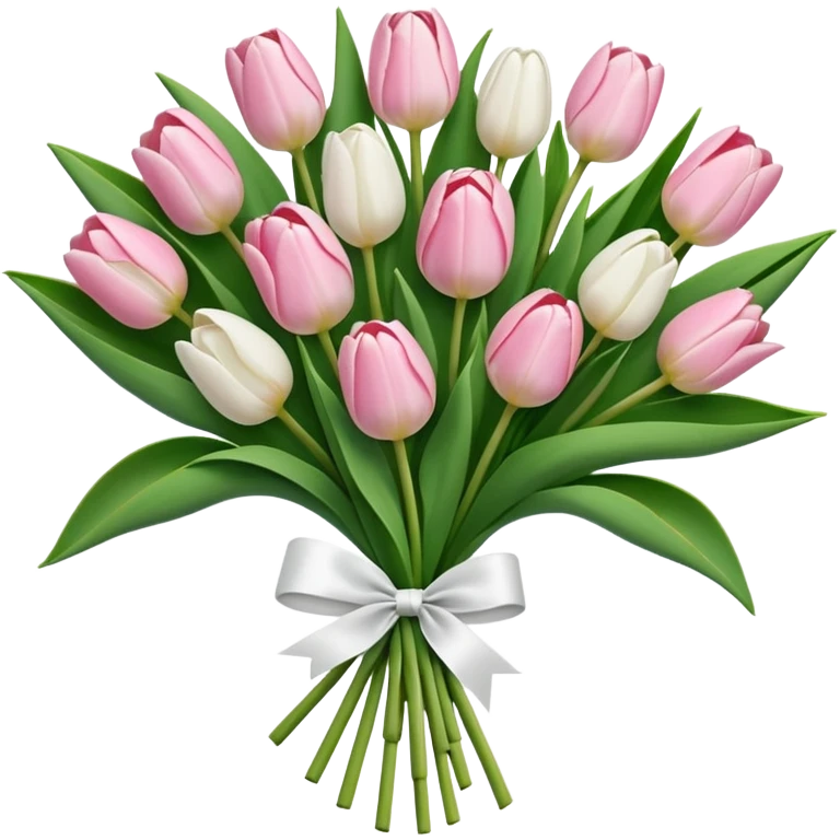 Light pink and white tulips bouquet tied together by a white ribbon  emoji