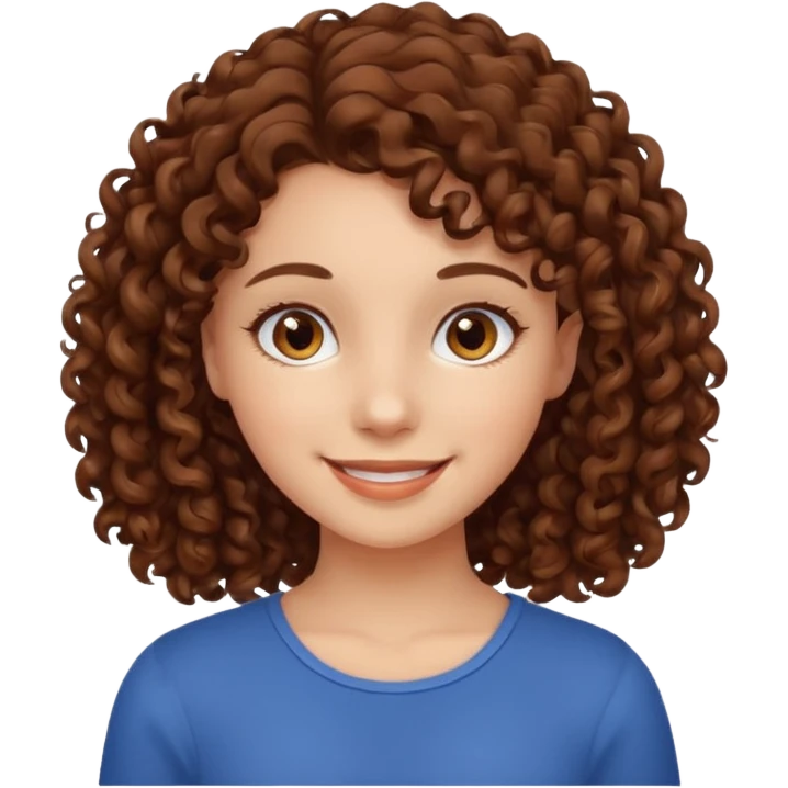 chica con piel blanca sonriendo, ojos marrones y pelo marrón con rulos emoji