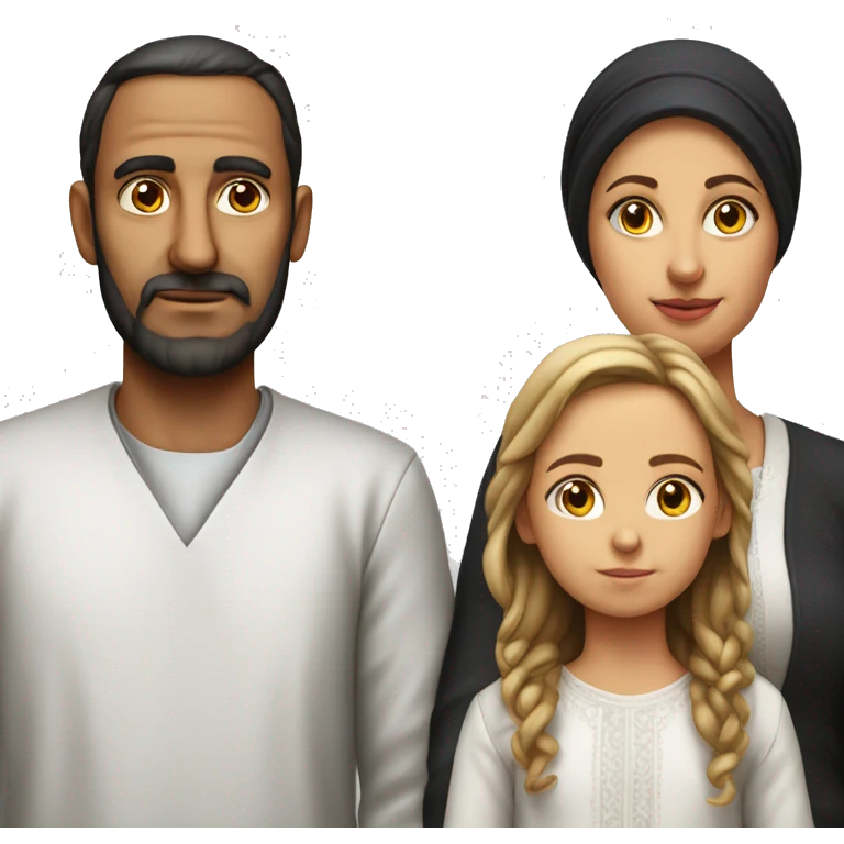 mom, dad, son and daughter of orthodox jews photorealistic serious emoji
