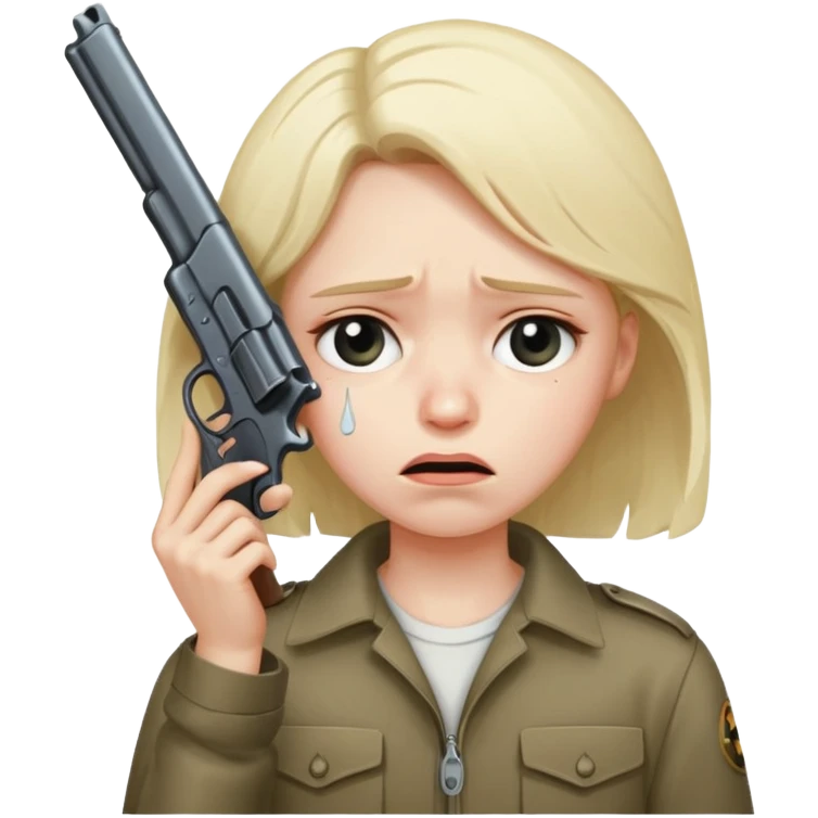 sad face with a gun pointed to its head emoji
