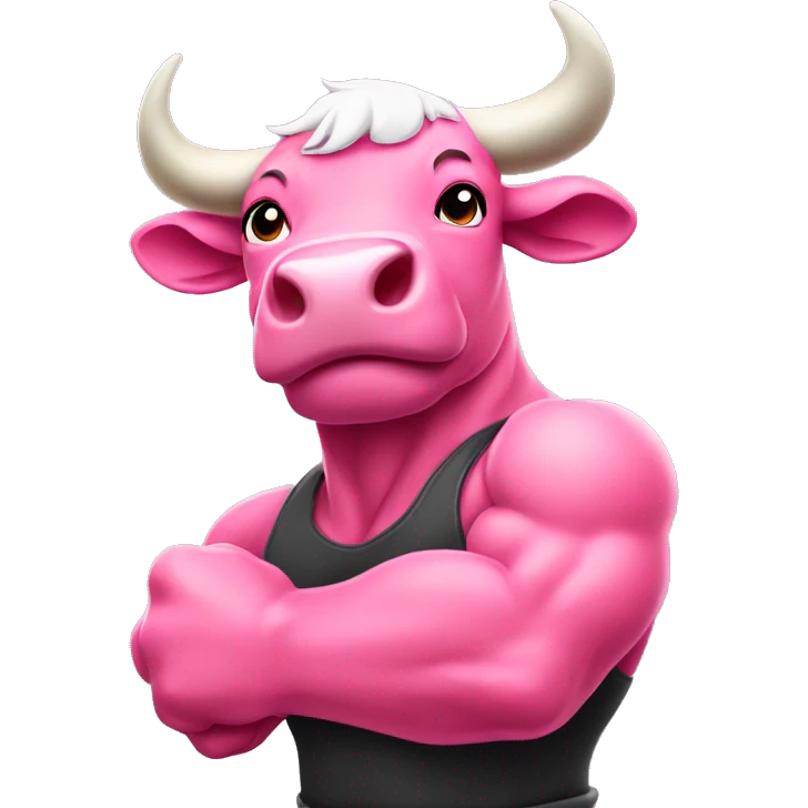 pink color Bull showing his muscles and giving a thumbsup emoji