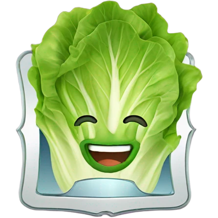 lettuce with a happy face holds a mirror in his hand and looks at it emoji