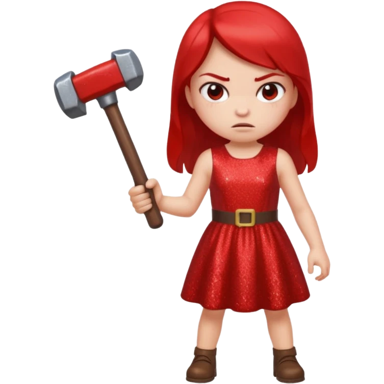 red glitter angry girl with a giant hammer emoji