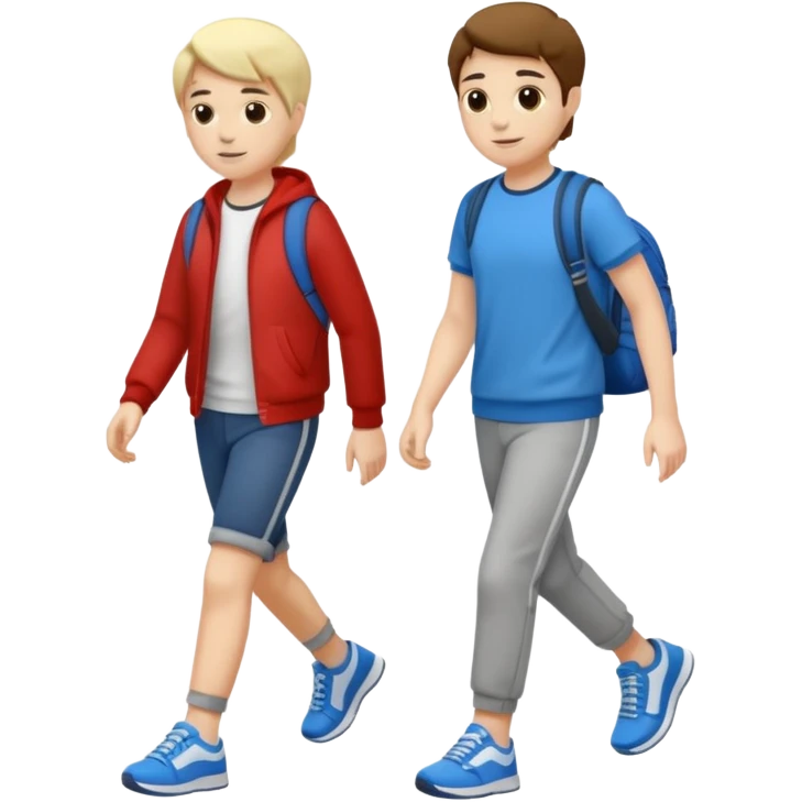 two friends walking, wearing casual clothing and trainers emoji