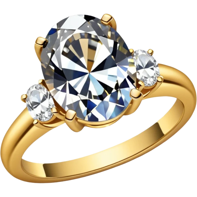 a gold diamond ring, plain band and large oval diamond stone emoji