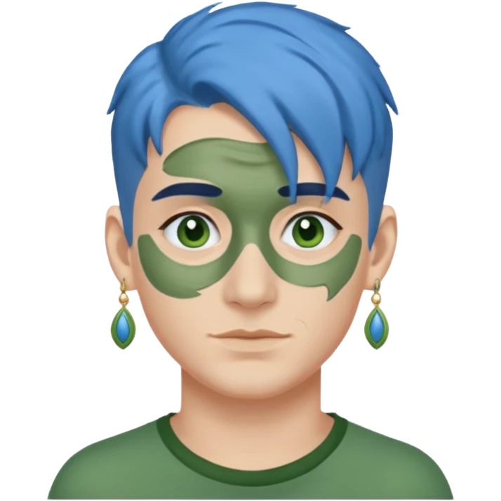 green clay mask man with earrings and blue hair emoji