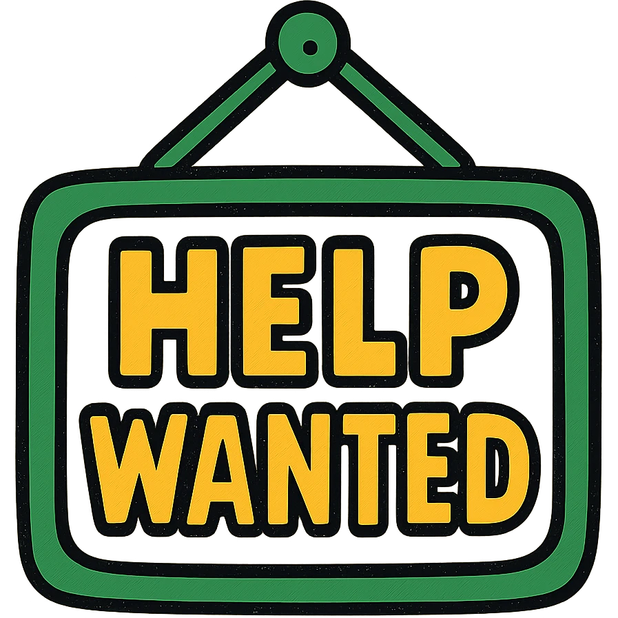 help wanted sign, minimalistic, green gold and white color scheme, clean lines emoji