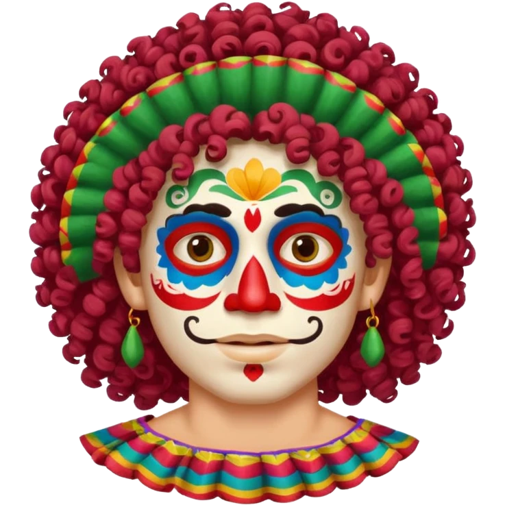 painted face mexican theme, curly hair, male, white emoji