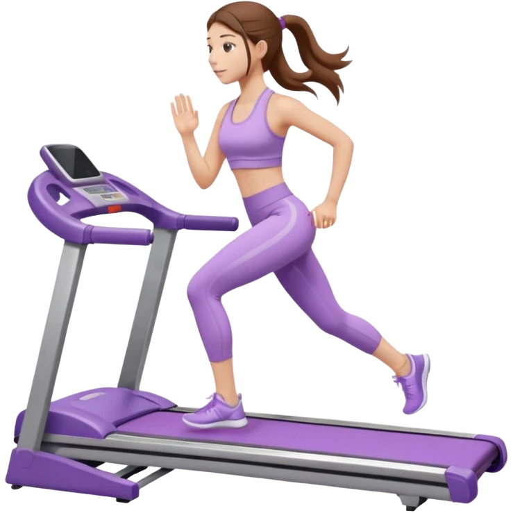 girl with long brown hair on treadmill wearing light purple yoga set emoji