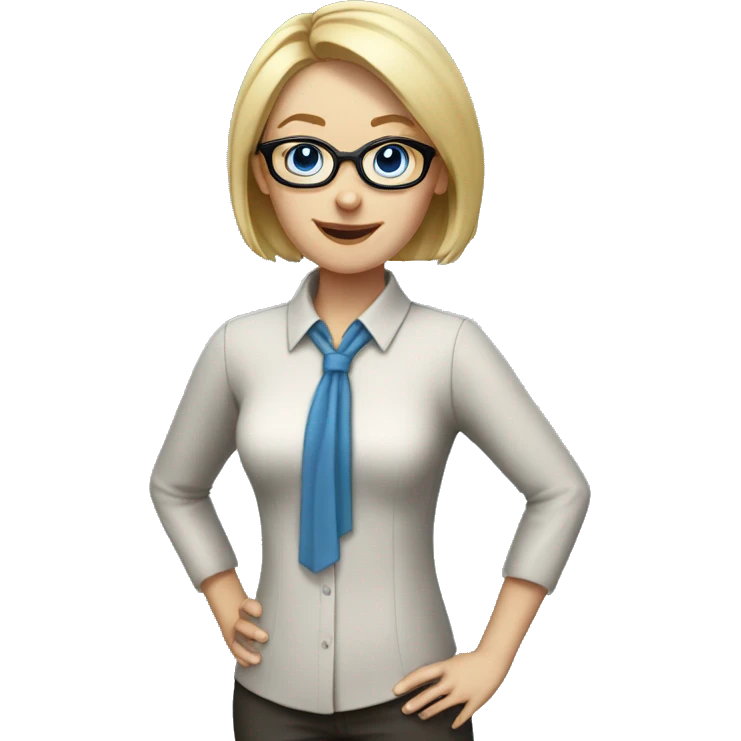 female Teacher with glasses blonde really short hair blue eyes blouse emoji