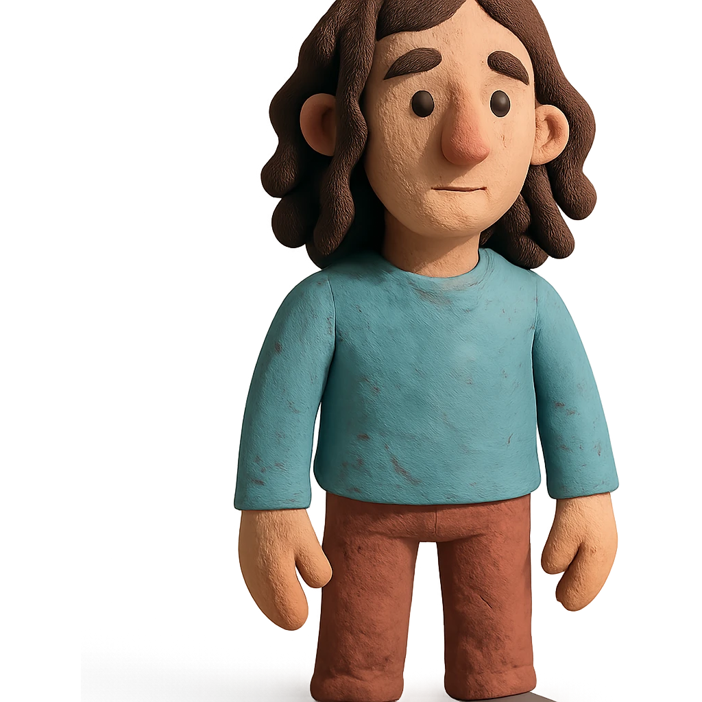 matte plasticine claymation style guy with long and curly hair with visible fingerprints and pastel colors emoji