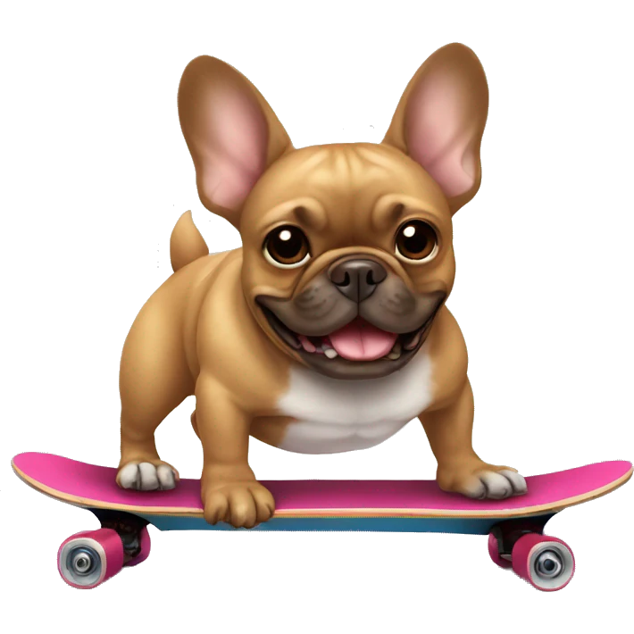 brown french bulldog on a skateboard emoji