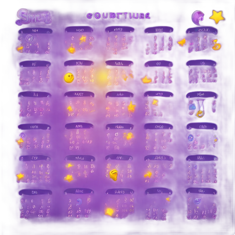 "Calendar with magical numbers and celestial symbols, daily fortune telling with numbers, mystical purple glow" emoji