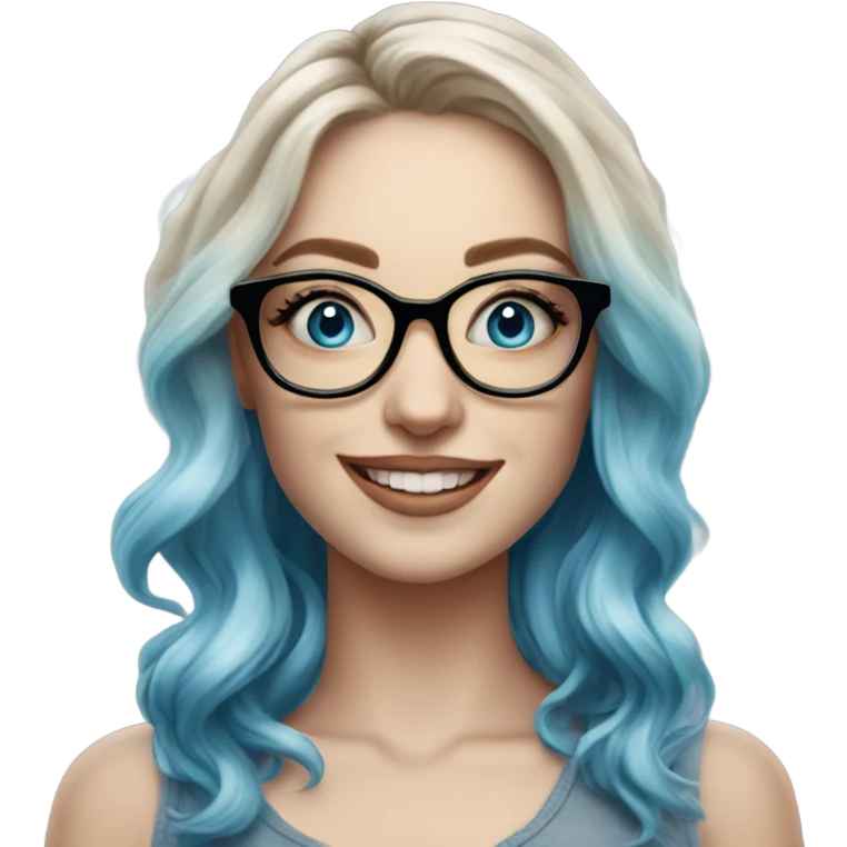 Hyper Realistic Balayage pale beautiful tattooed woman with glasses and blue eyes happy  emoji