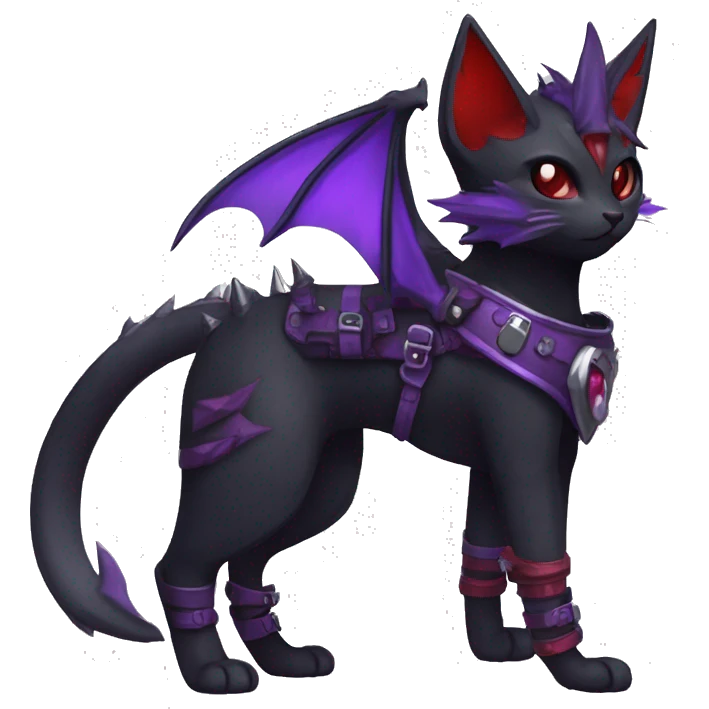 cool cute pretty black punk red Purple ethereal fantasy nargacuga-bat-cat-Fakemon spiked collar harness full body emoji