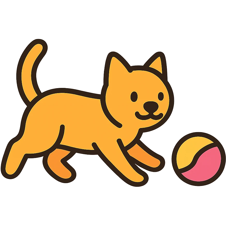 A cat chasing a ball that looks like the uploaded image emoji