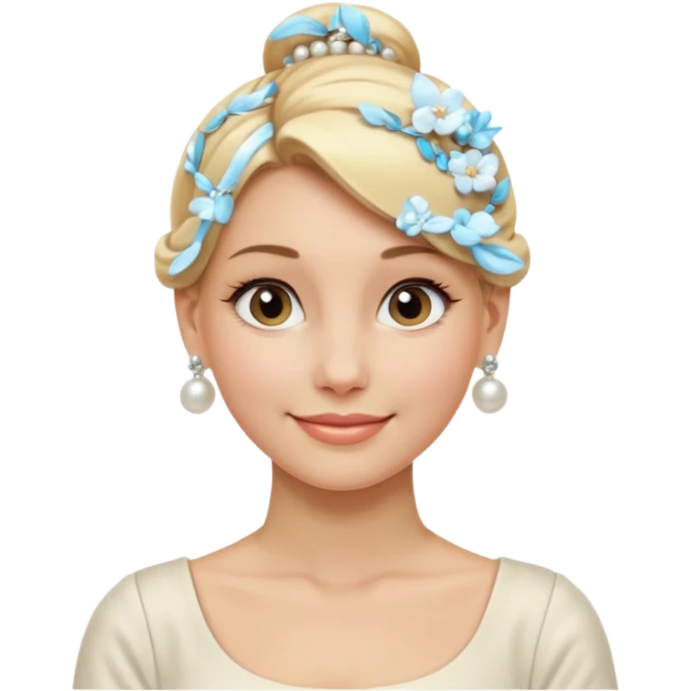 Blonde Women with Bun, Elegant Lady – blonde hair in neat low bun, pearl earrings, gentle smile., half body emoji