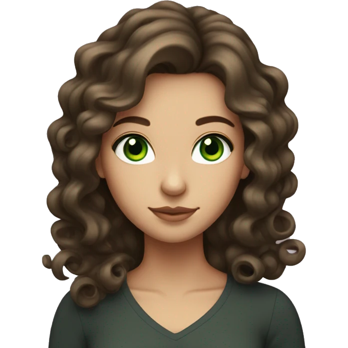 Brunette girl with curled hair and green eyes emoji