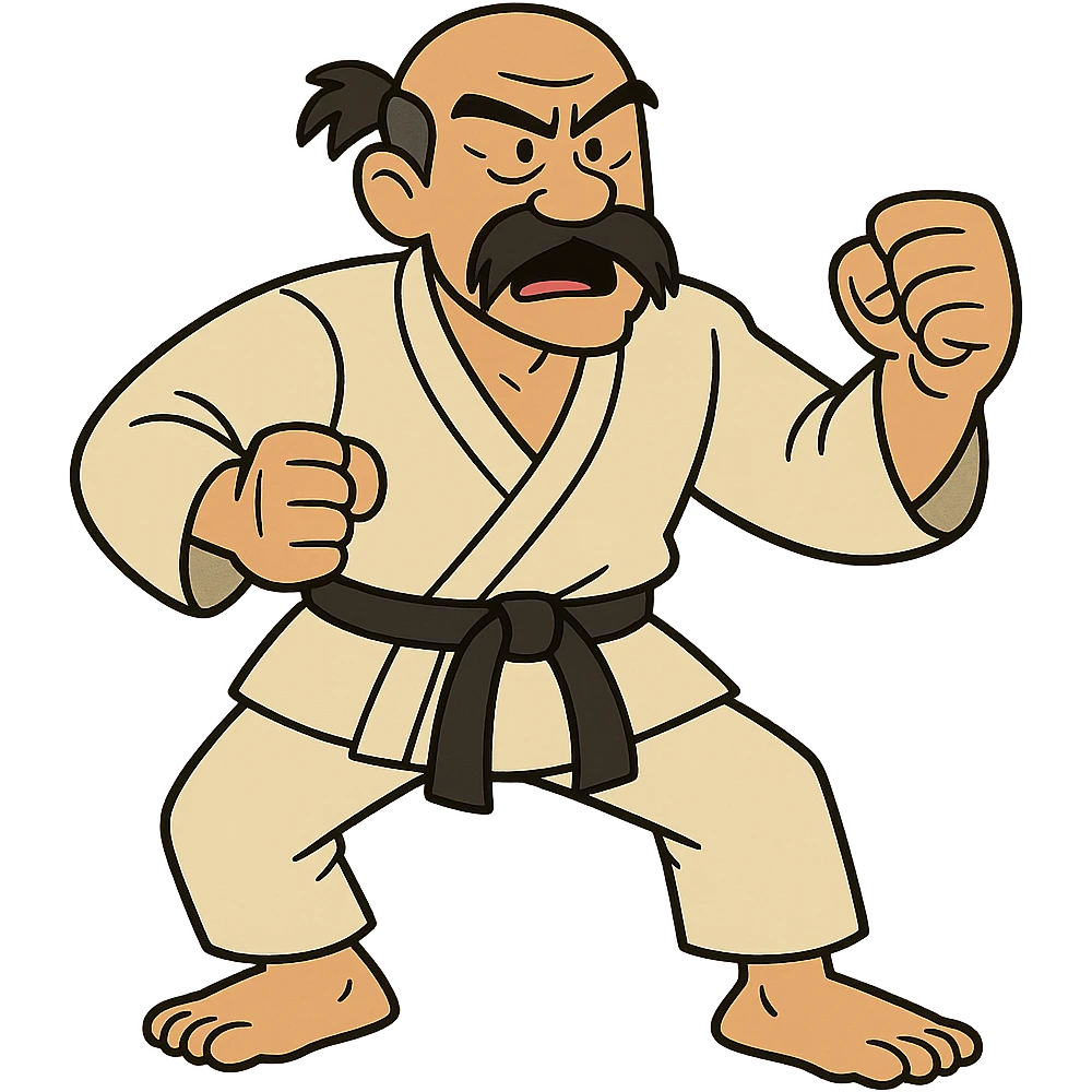 Master Hamma from Johnny Bravo, martial arts instructor with a mustache and karate uniform, cartoon style emoji
