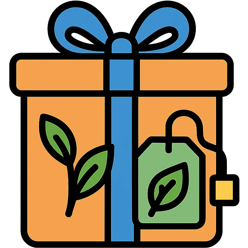 gift box with tea elements, modern and friendly ecommerce icon emoji