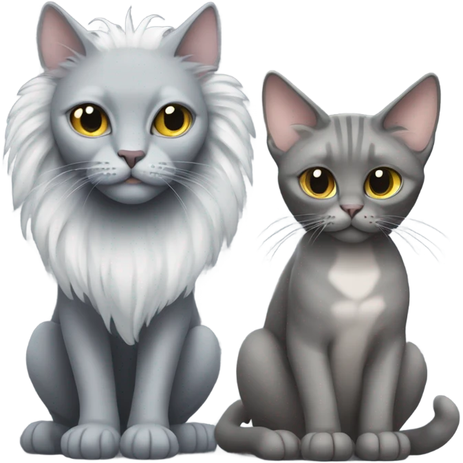 A grey Sphinx and a fluffy grey cat emoji