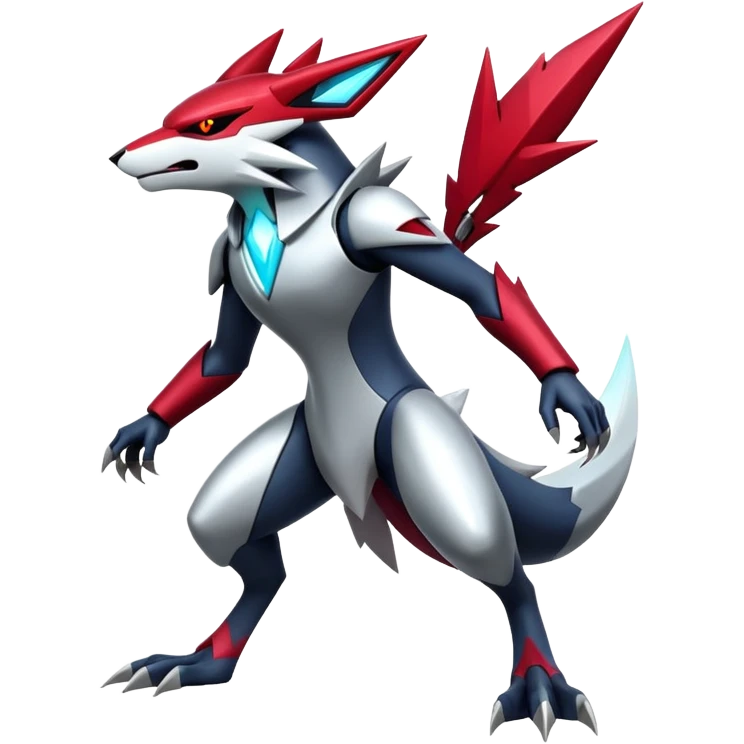Modern Cyber Zangoose-Zoroark-Fakémon-creature, full body emoji