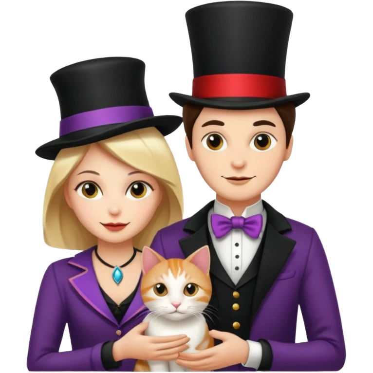 magician couple and their pet cat emoji