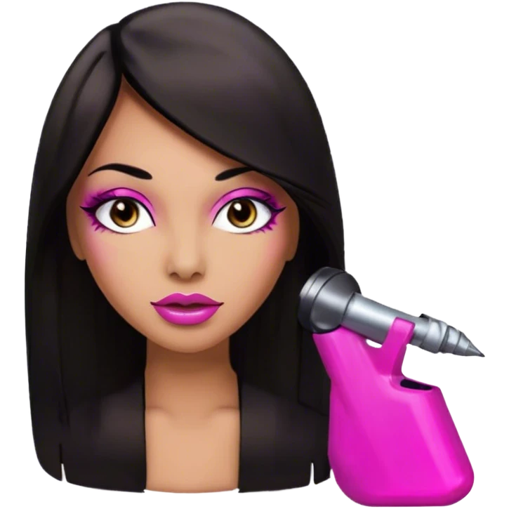Glamours, medium tan skin tone, very beautiful girl, with big pump pink lips, long long lashes, black straight smooth silky long hair, straight parting hair, brown eyes emoji