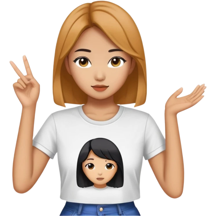 asian female clothing designer dressing normal T shirt, designing kpop clothing emoji