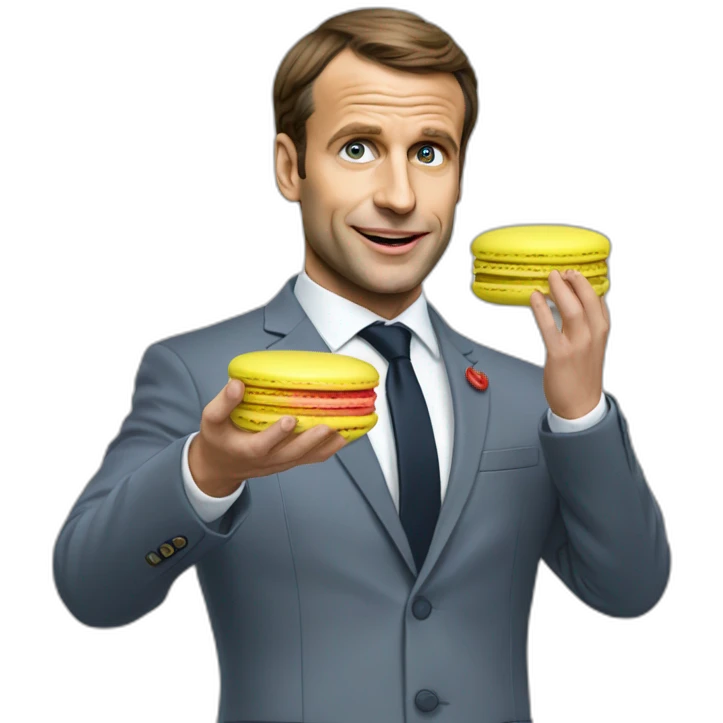Macron qui mange un macarons emoji