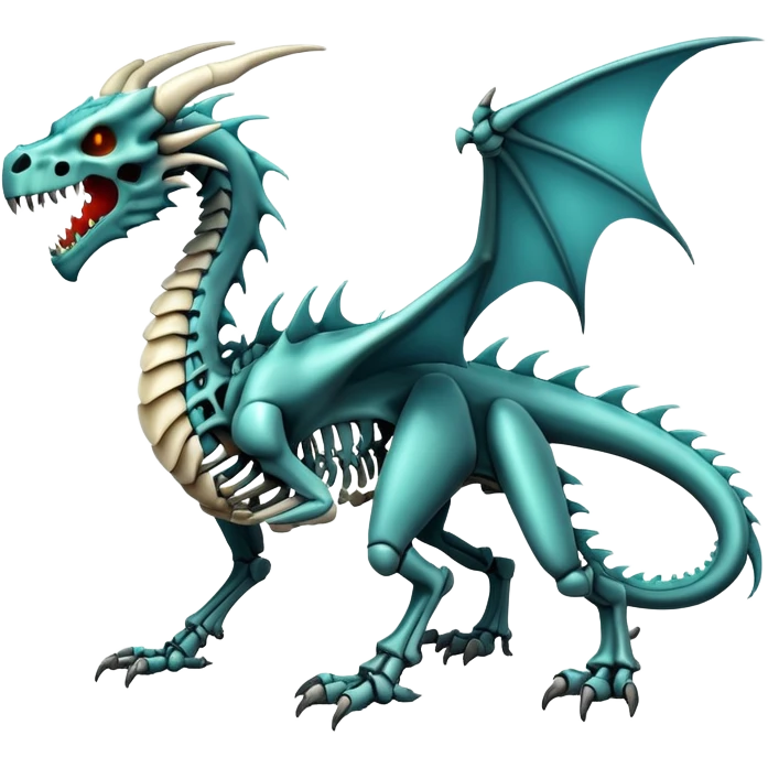 An epic shiny cool edgy skeletal bone dragon, full body emoji