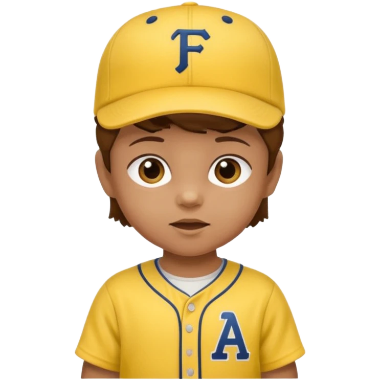 brown hair baby with yellow baseball jersey and hat emoji